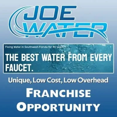 Joe Water franchise ad promoting water solutions and franchise investment.