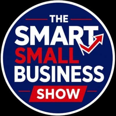 Logo for The Smart Small Business Show with upward arrow and bold text.