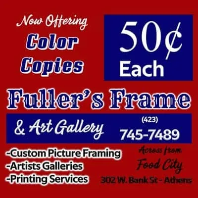 Color copies for sale at Fuller's Frame & Art Gallery, 50 cents each.