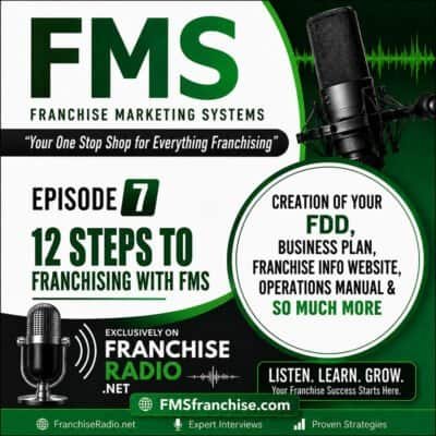 Franchise Radio podcast episode on franchising steps and strategies.