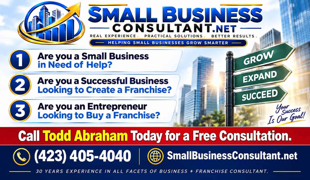 Small Business Franchise Consulting with growth, expand, succeed signs.